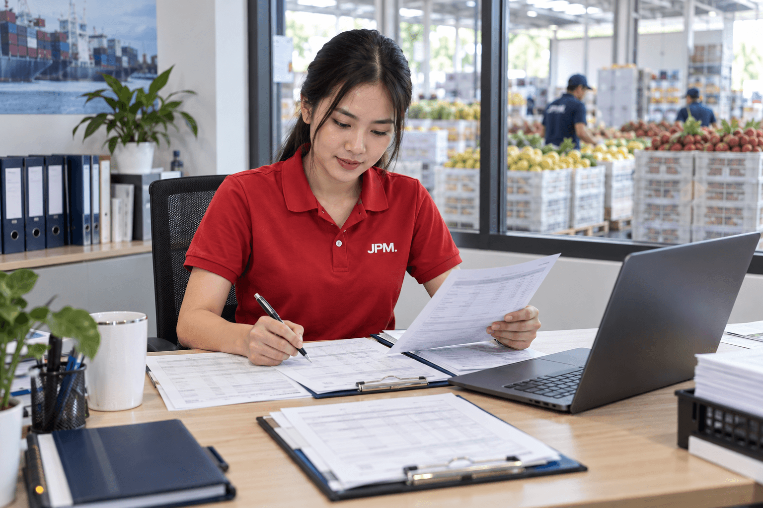 เจ้าหน้าที่ JPM ตรวจรายละเอียดสินค้าและเอกสารประกอบการขนส่ง